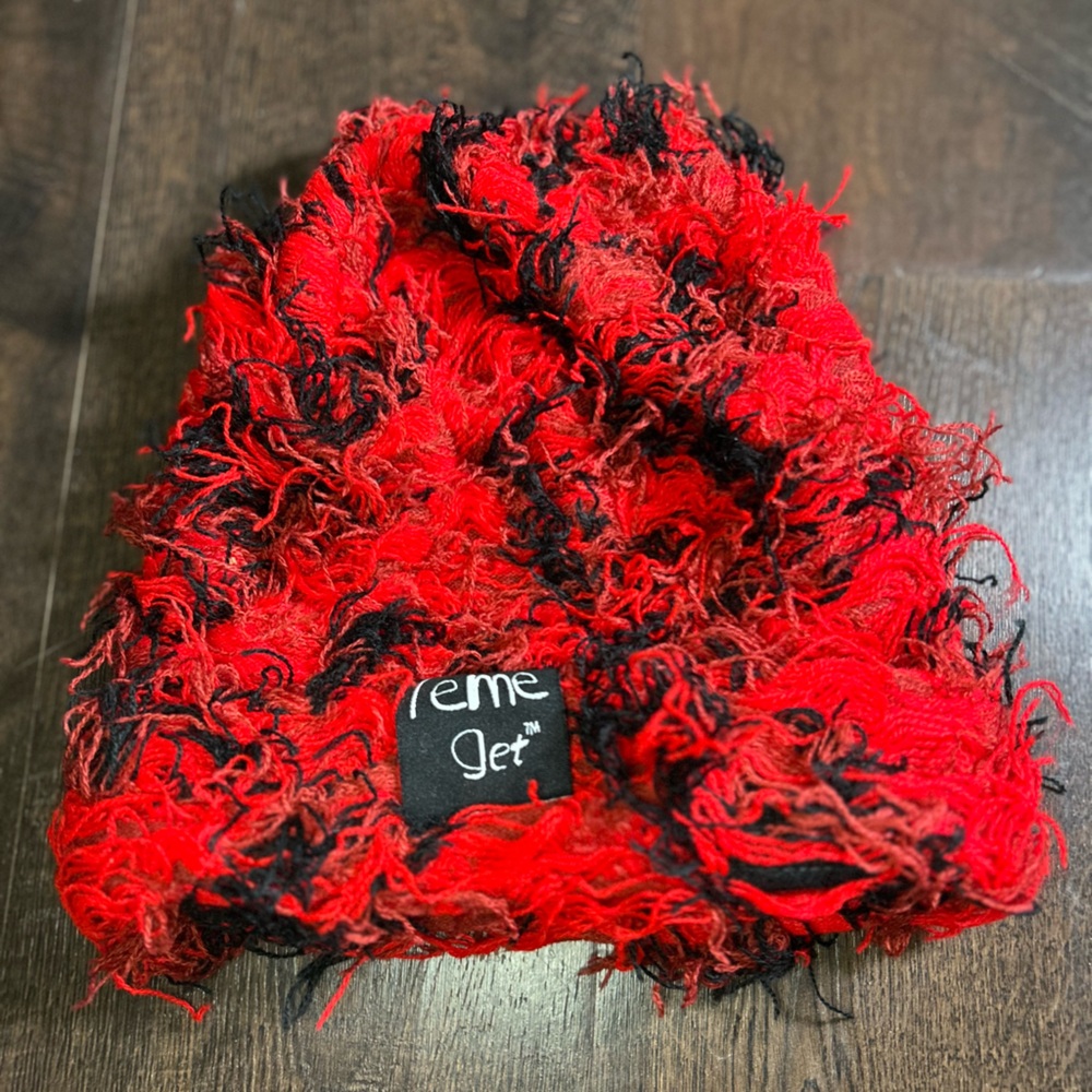 Red & Black Fuzzy Beanie